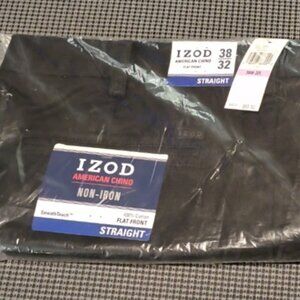 Izod Men's American Chino Flat Front Straight Fit Pant-Black